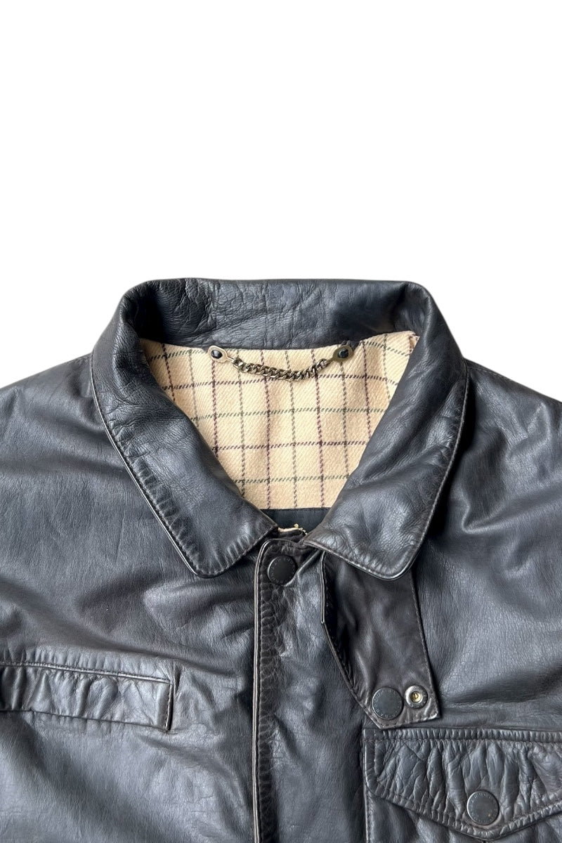 BARBOUR | Y2K 02'S BUSHMAN LEATHER JACKET – STOCK ORIGINALS