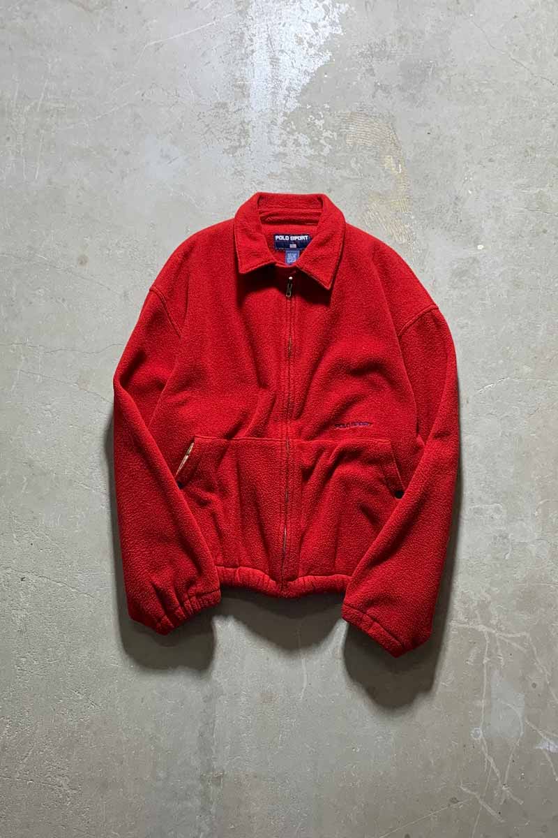 MADE IN USA 90'S ZIP UP FLEECE JACKET / RED [SIZE: L USED]