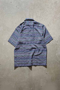 70'S OPEN COLLAR FIOWER DESIGH S/S  SHIRT/  BLUE [SIZE:L USED]