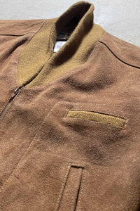 80'S SUEDE LEATHER ACRYLIC KNIT JACKET/ BROWN [SIZE:XL USED]