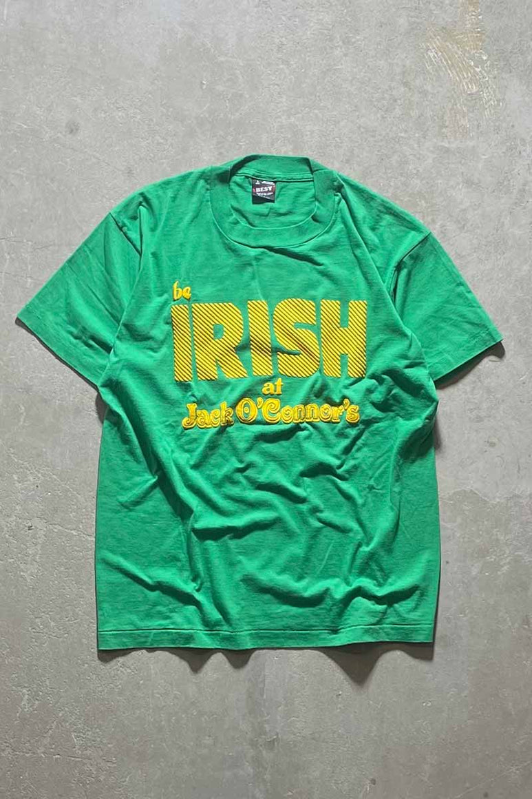 MADE IN USA 90'S BE IRISH AT JACK O'CONNOR'S PRINT T-SHIRT / GREEN [SIZE: L USED]