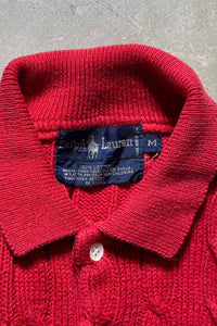 90'S CABLE COTTON KNIT POLO SHIRT / RED [SIZE:M USED]