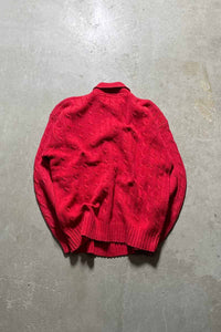 90'S CABLE COTTON KNIT POLO SHIRT / RED [SIZE:M USED]