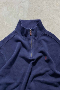 90'S HALF ZIP COTTON KNIT SWEATER / NAVY [SIZE: L USED]