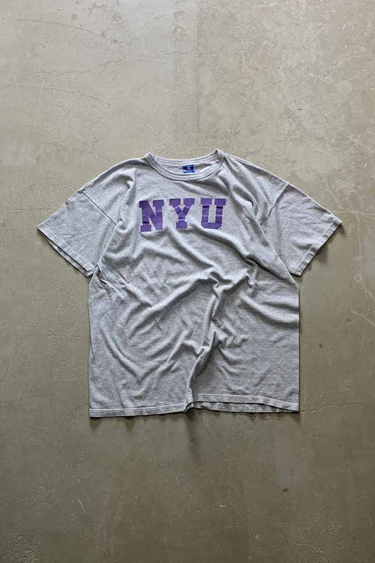 MADE IN USA 90'S S/S NYU PRINT COLLEGE T-SHIRT / GRAY [SIZE: 2XL USED]