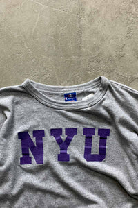 MADE IN USA 90'S S/S NYU PRINT COLLEGE T-SHIRT / GRAY [SIZE: 2XL USED]