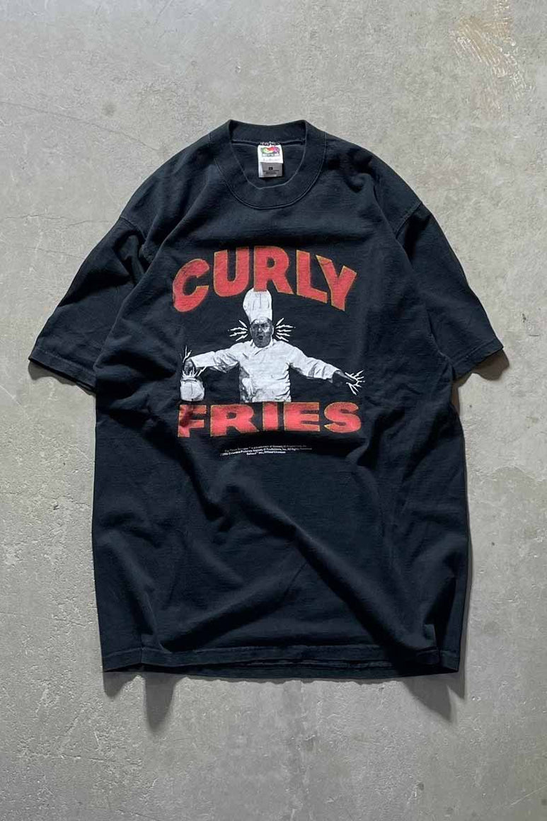 MADE IN USA 96'S S/S THE THREE STOOGES CURLY FRIES PRINT ADVERTISING T-SHIRT / BLACK [SIZE: L USED]