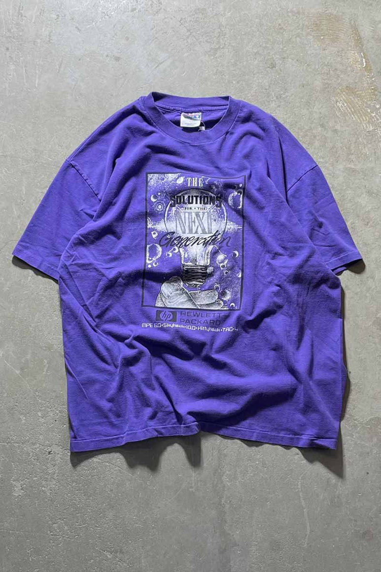 90'S S/S SOLUTIONS PRINT T-SHIRT / PURPLE [SIZE: XL USED]