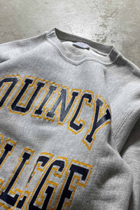 MADE IN USA 90'S REVERSE WEAVE QUINCY COLLEGE PRINT SWEATSHIRT / GRAY [SIZE:L USED]