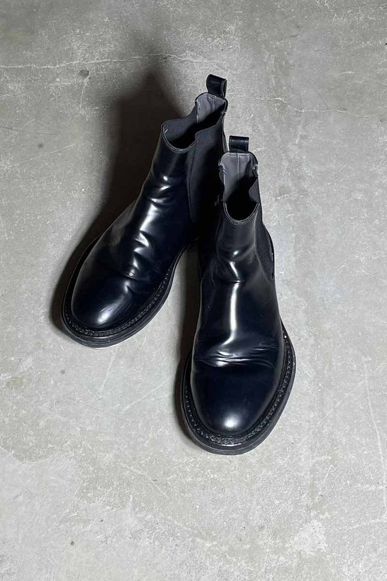MADE IN ITALY SIDE GOA LEATHER BOOTS / BLACK [SIZE: US8.5(26.5cm相当) USED]