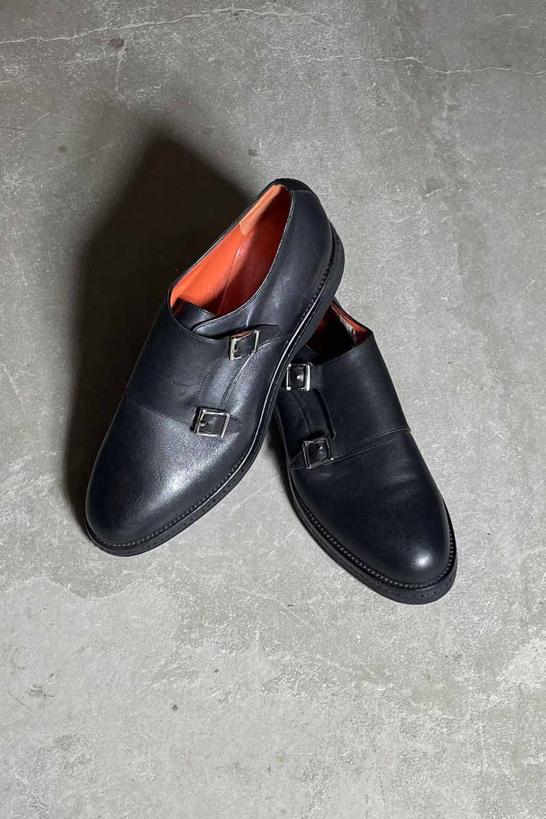 MADE IN ITALY DOUBLE MONK LEATHER SHOES / BLACK [SIZE: US7.0(25.0cm相当) NOS/DEADSTOCK]