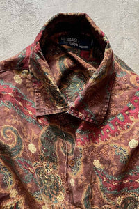90'S L/S LINEN PAISLEY SHIRT / BROWN/RED [SIZE:L USED]