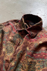 90'S L/S LINEN PAISLEY SHIRT / BROWN/RED [SIZE:L USED]
