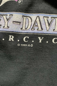 99'S S/S HARLEY DAVIDSON BIG TWIN BACK PRINT MOTOR CYCLE T-SHIRT / BLACK [SIZE: L USED]