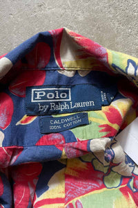 90'S S/S CALDWELL FLOWER PATTERN SHIRT / BLUE/RED [SIZE:L USED]