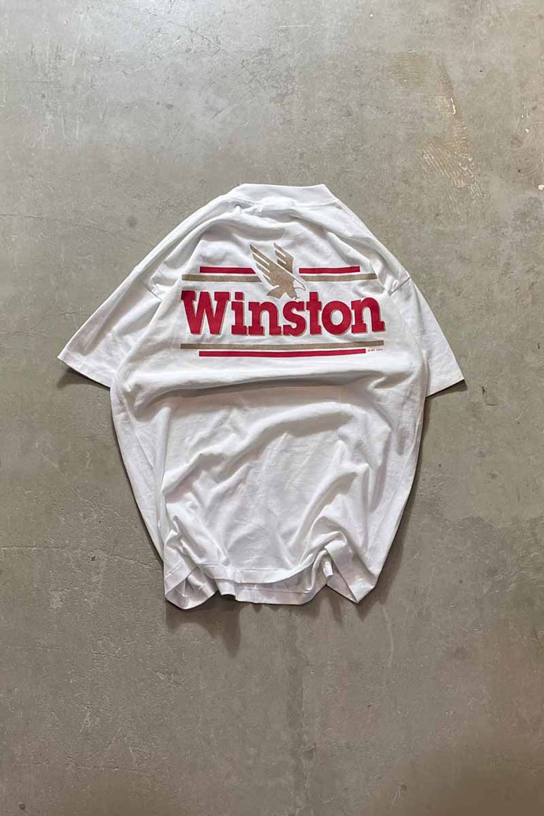 MADE IN USA 92'S WINSTON ADVERTISING POCKET T-SHIRT SINGLE STITCH / WHITE [SIZE: XL USED]