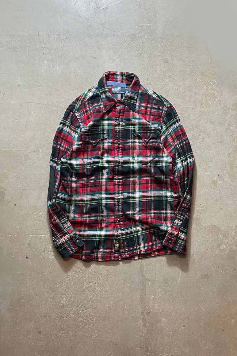 90'S L/S WESTERN CHECK SHIRT / RED/GREEN [SIZE:L USED]