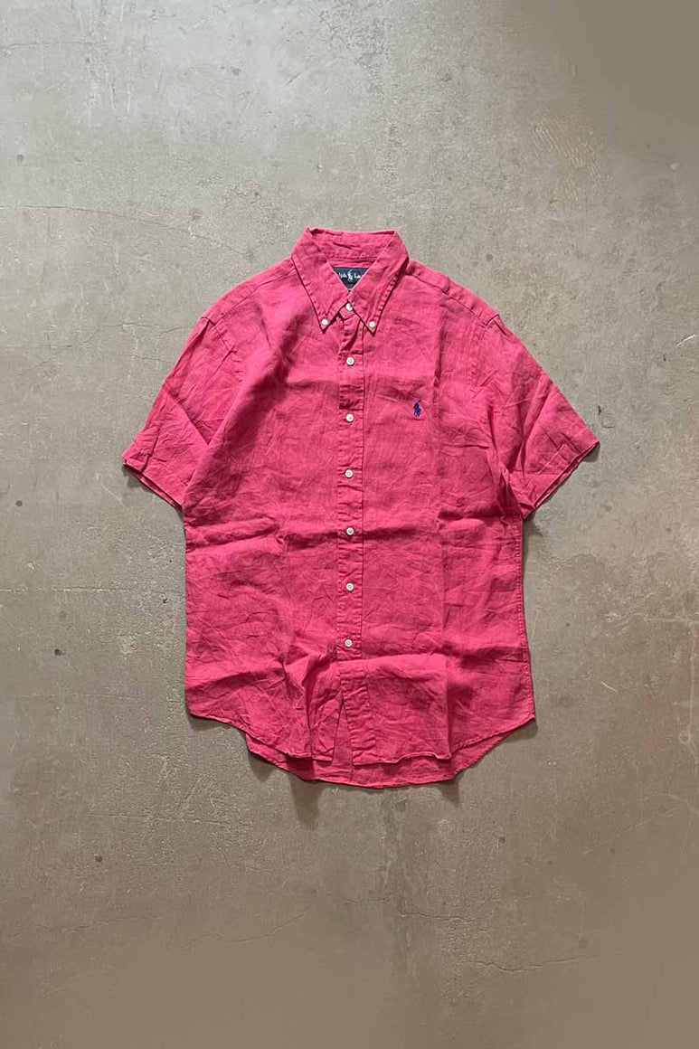 90'S S/S CUSTOM FIT LINEN SHIRT / PINK [SIZE:M USED]