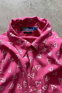 90'S S/S PATTERN RAYON SHIRT / PINK [SIZE:L USED]