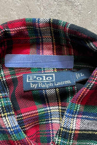 90'S L/S WESTERN CHECK SHIRT / RED/GREEN [SIZE:L USED]