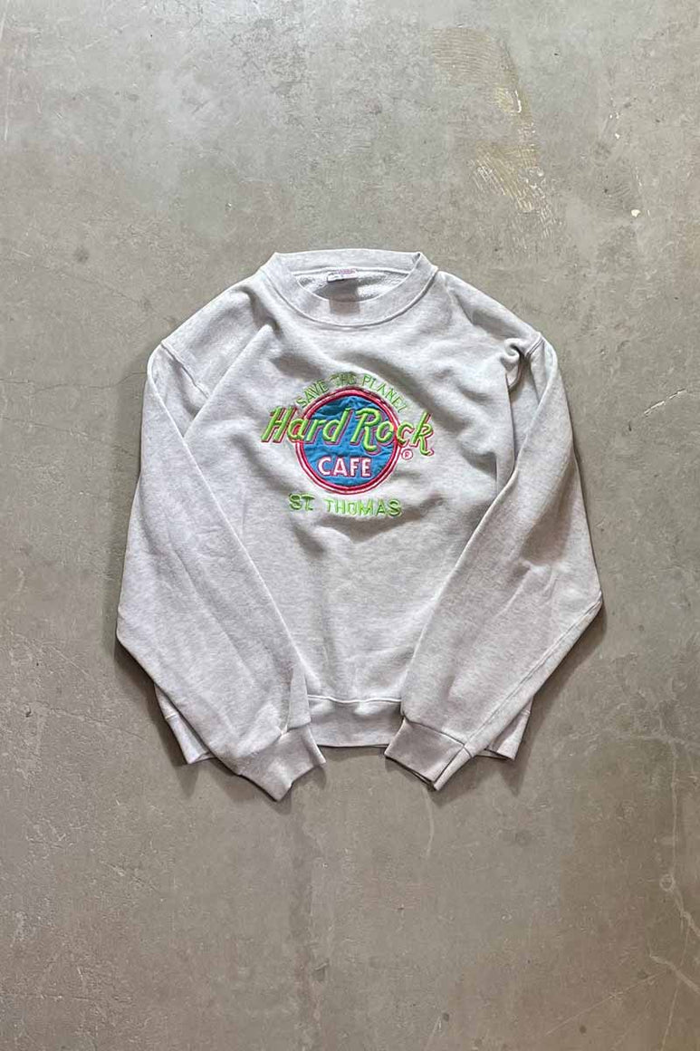 MADE IN USA 90'S HARD ROCK CAFÉ ST. THOMAS EMBROIDERY SWEATSHIRT / GREY [SIZE:M USED]