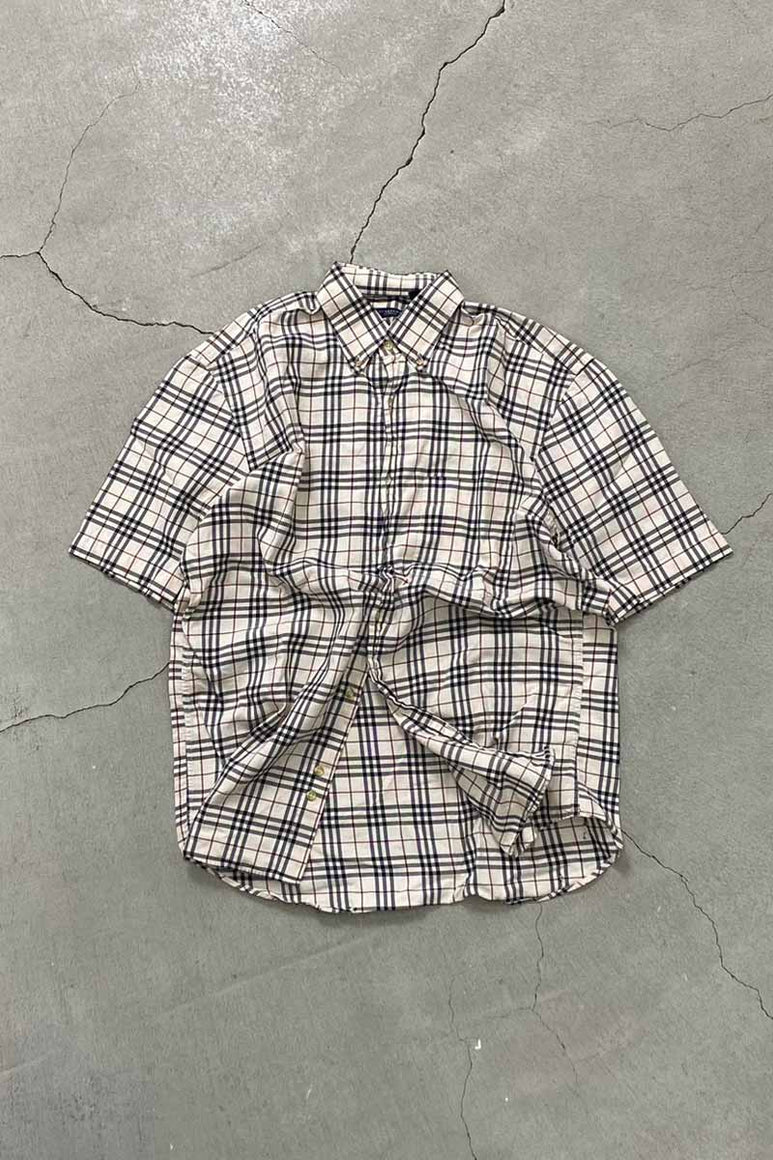 MADE IN ITALY S S/S NOVA CHECK SHIRT / BEIGE [SIZE: M USED]