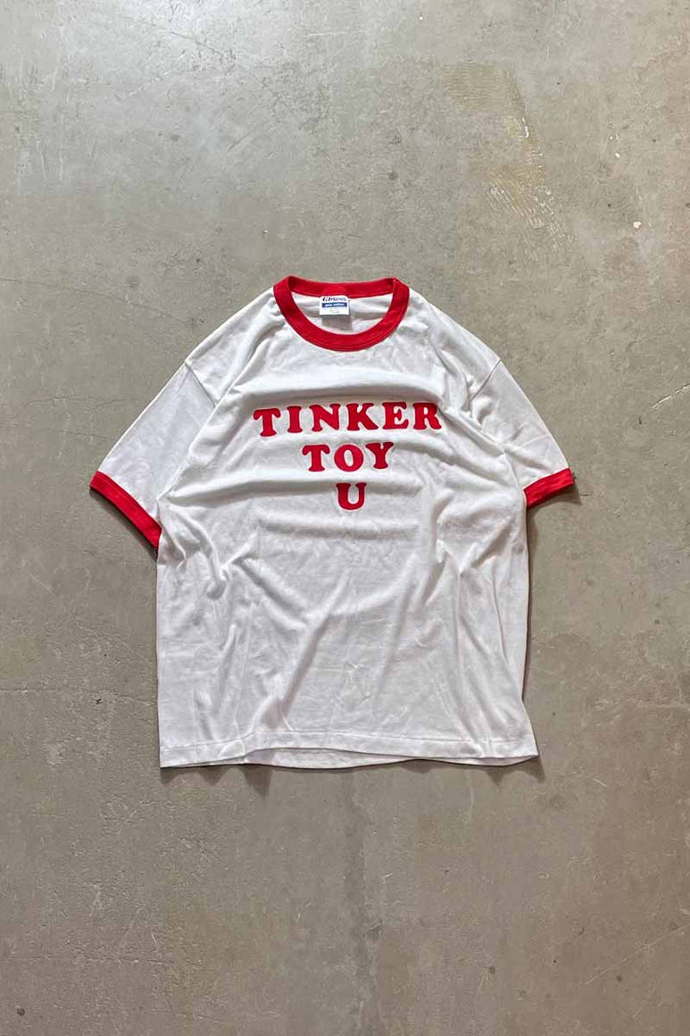 MADE IN USA 90'S TINKERTOY ADVERTISING RINGER T-SHIRT / WHITE [SIZE: L USED]