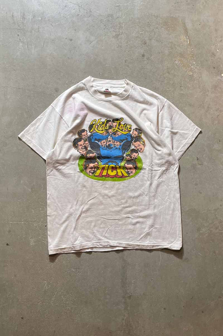MADE IN USA 90'S THE TICK CHARACTER T-SHIRT / WHITE [SIZE: XL USED]