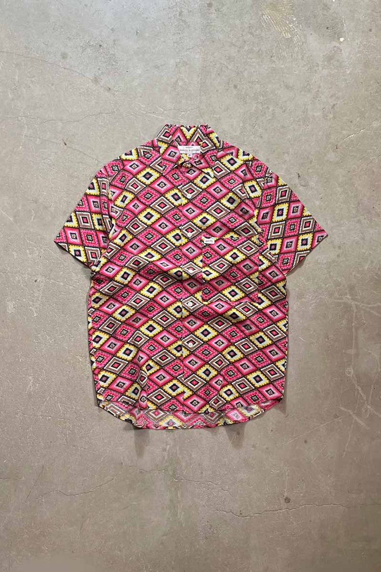 90'S S/S NATIVE PATTERN SHIRT / PINK [SIZE: M相当 USED]