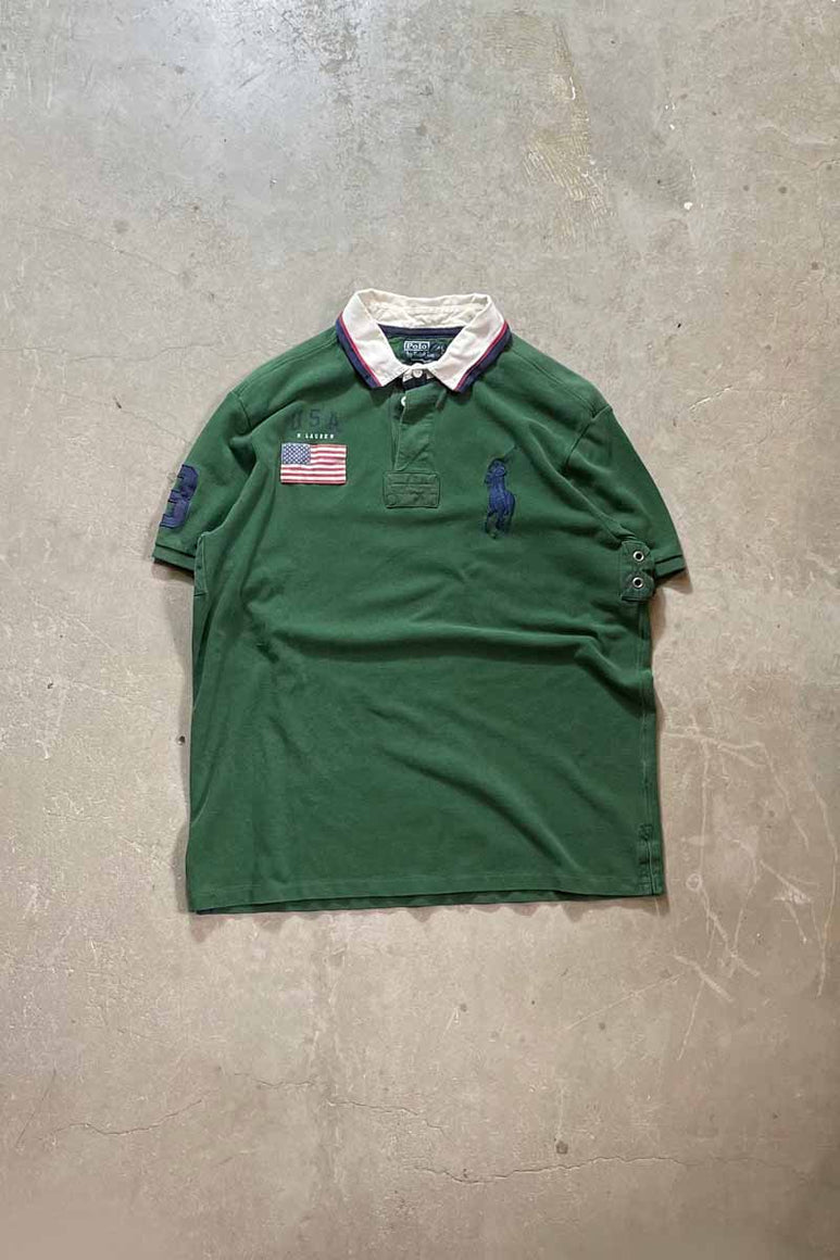 90'S S/S CUSTOM FIT RUGBY SHIRT / GREEN [SIZE:XL USED]