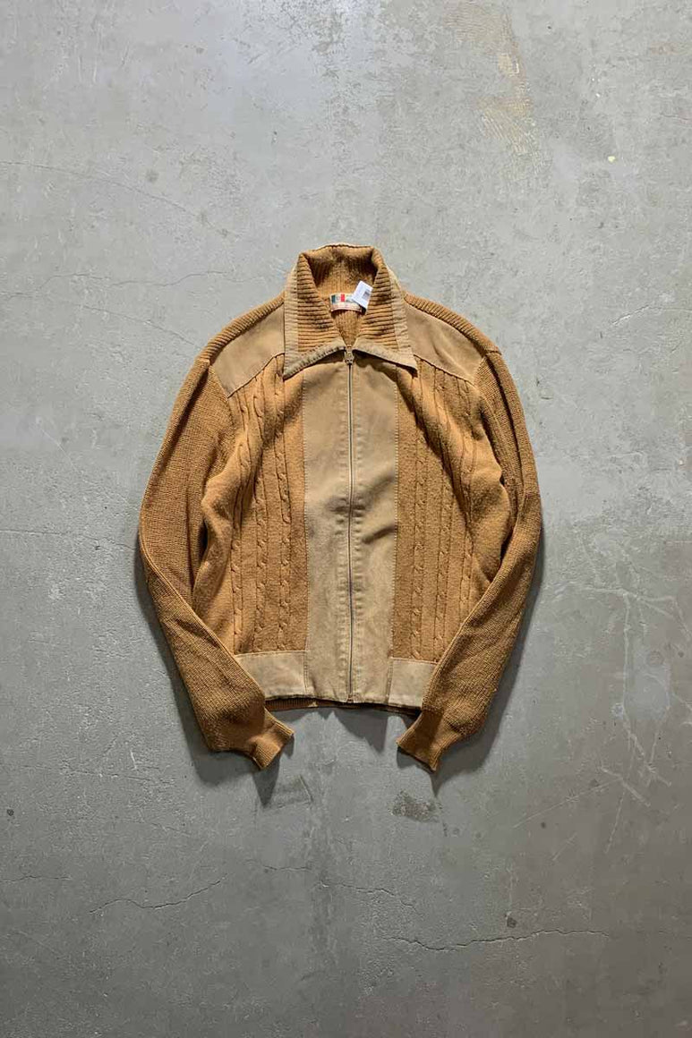 MADE IN ITALY 70'S SUEDE LEATHER WOOL KNIT JACKET / BEIGE [SIZE: L USED]