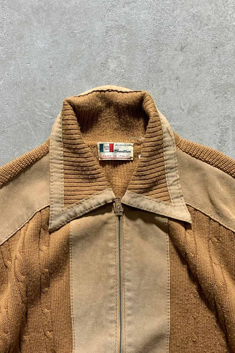 MADE IN ITALY 70'S SUEDE LEATHER WOOL KNIT JACKET / BEIGE [SIZE: L USED]