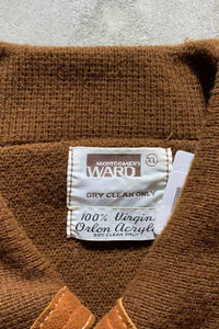 70'S SUEDE LEATHER ACRYLIC KNIT JACKET / BROWN [SIZE: XL USED]