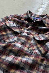 MADE IN USA 70'S L/S OPEN COLLAR WOOL CHECK SHIRT/ MULTI [SIZE: S USED]