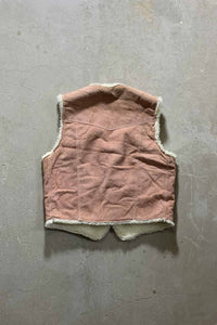 MADE IN MEXICO 90'S BUTTON SUEDE VEST W/FAR LINER / PINK BEIGE [SIZE: M USED]