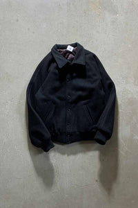 MADE IN USA 90'S 89.9FM BACK EMBROIDERY WOOL STADIUM JACKET W/QUILTING LINER / BLACK [SIZE: L USED]