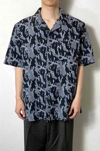 Y2K EARLY 00'S S/S SOFTWARE CAMOUFLAGE OPEN COLLAR SHIRT / GRAY [SIZE: L USED]