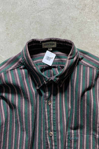MADE IN USA 90'S L/S B.D COTTON STRIPE SHIRT / GREEN [SIZE: L USED]