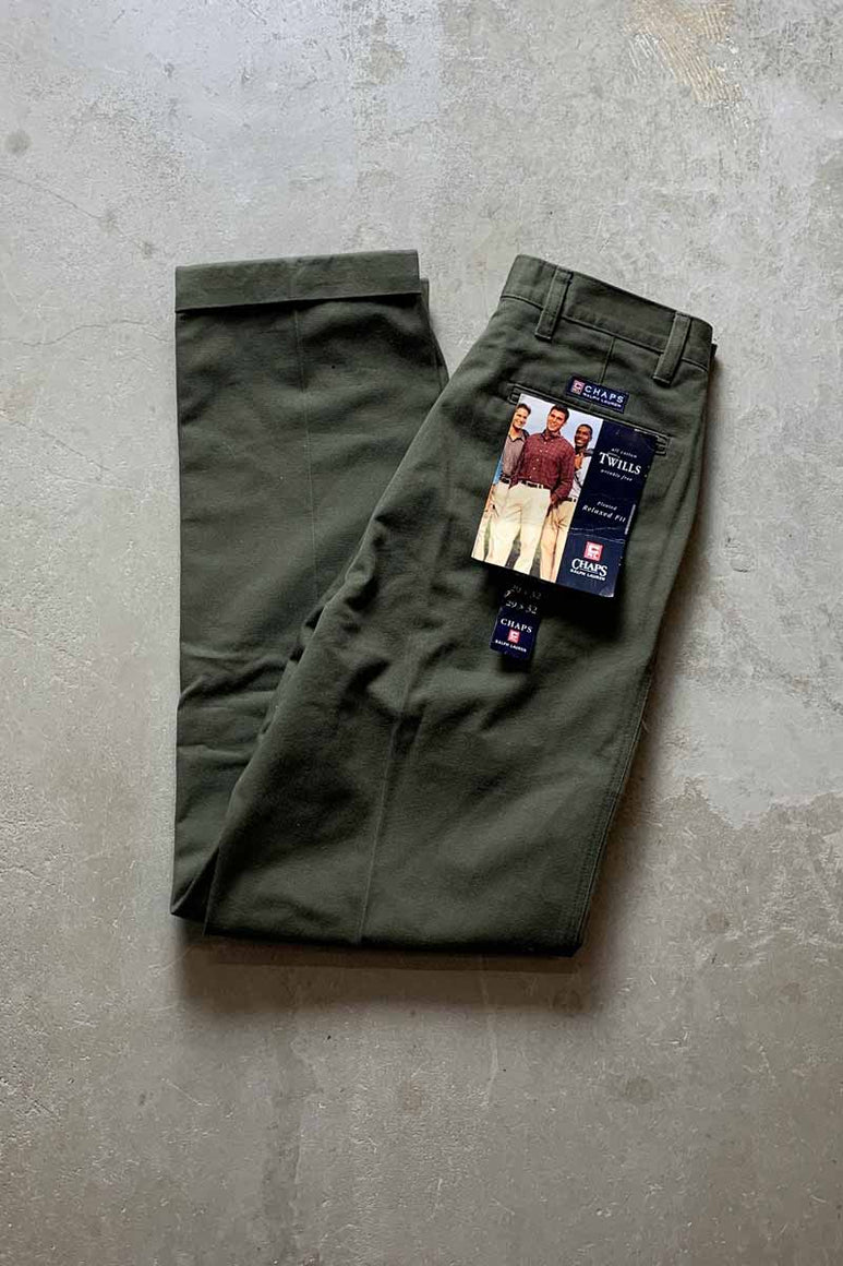 90'S TUCK CHINO PANTS / OLIVE [SIZE: W29L32 DEADSTOCK/NOS]