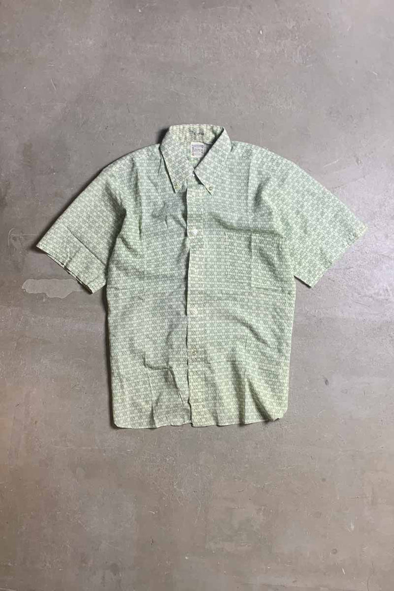 MADE IN USA 60'S S/S BD DESGIN SHIRT / WHITE / GREEN [SIZE: M USED]