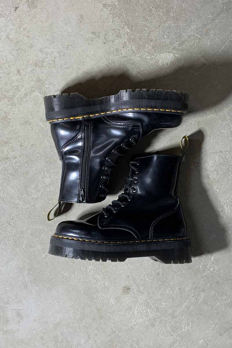 SIDE-ZIP 8-HOLE LEATHER BOOTS / BLACK [SIZE: US9.0(27.0cm相当) USED]