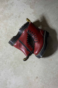 SIDE-ZIP 8-HOLE LEATHER BOOTS / WINE [SIZE: US8.0(26.0cm相当) USED]