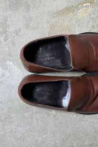 MADE IN ITALY LEATHER SLIP-ON / BROWN [SIZE: US 7.5(25.5cm相当) USED]