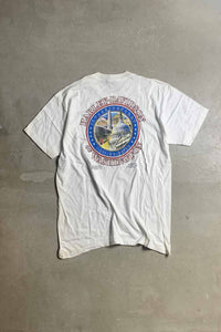 MADE IN USA 90'S S/S ROLLING THUNDER PRINT MOTOR CYCLE T-SHIRT / WHITE [SIZE: XL USED]