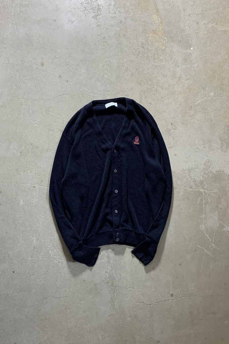 MADE IN USA 90'S ACRYLIC KNIT CARDIGAN / NAVY [SIZE: L USED]