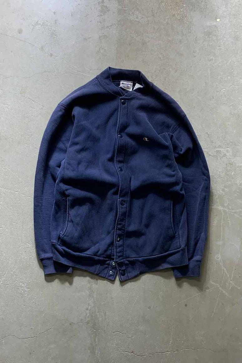 MADE IN USA 80'S REVERSE WEAVE SNAP SWEAT JACKET / NAVY [SIZE: L USED]