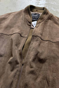 70-80'S SUEDE ACRYLIC KNIT JACKET / BROWN [SIZE: XL USED]