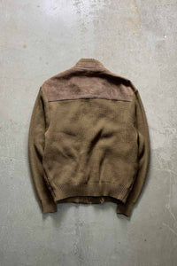 70-80'S SUEDE ACRYLIC KNIT JACKET / BROWN [SIZE: XL USED]