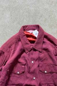 70'S L/S OPEN COLLAR REYON WESTERN SHIRT / RED [SIZE: M USED]