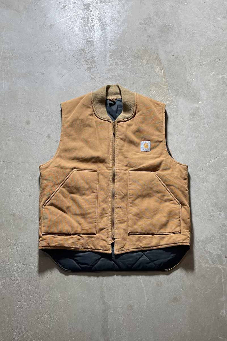 MADE IN USA 90'S DUCK VEST W/QUILTING LINER / BEIGE [SIZE: L USED]